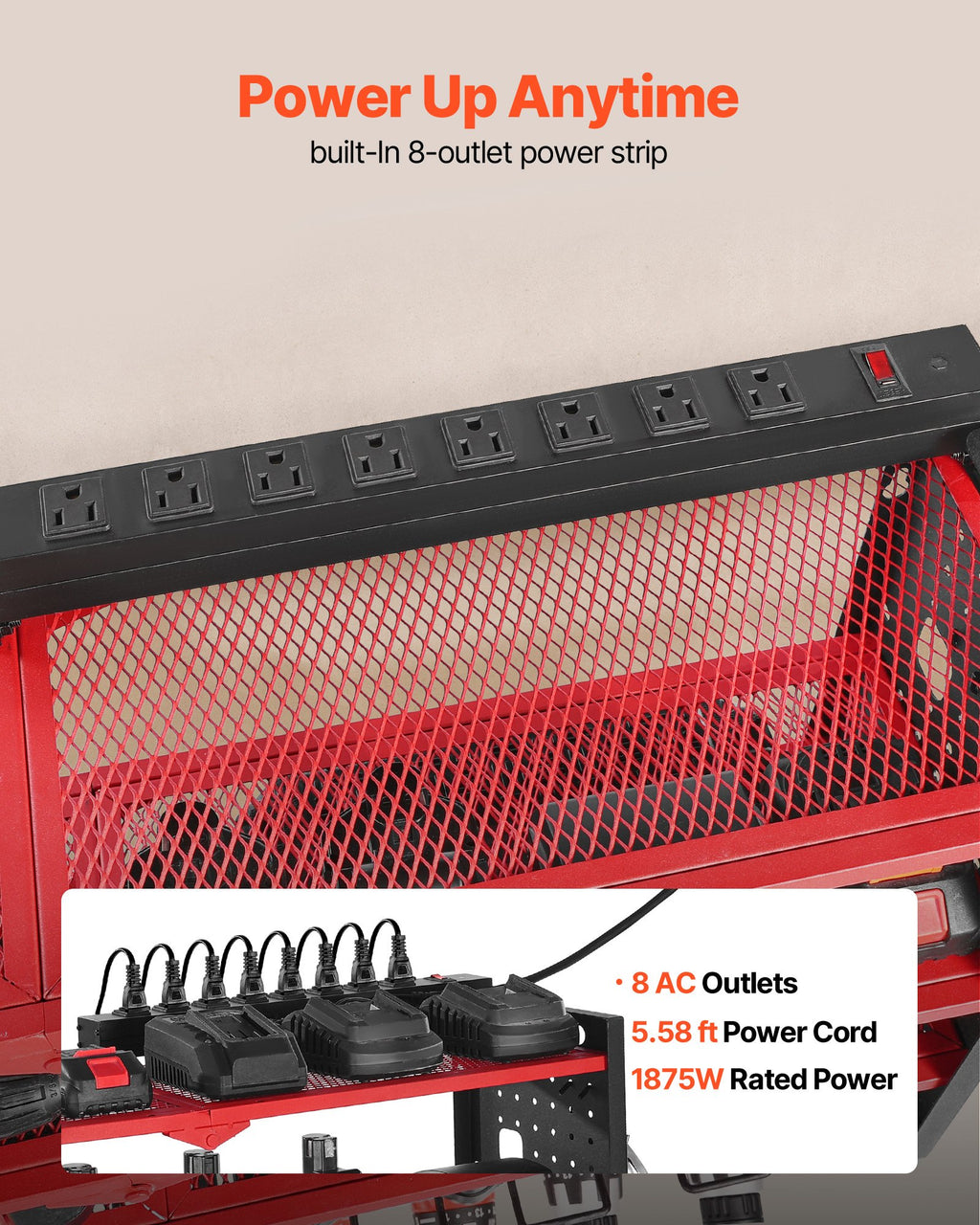 power tool organizer with charging packaging and components