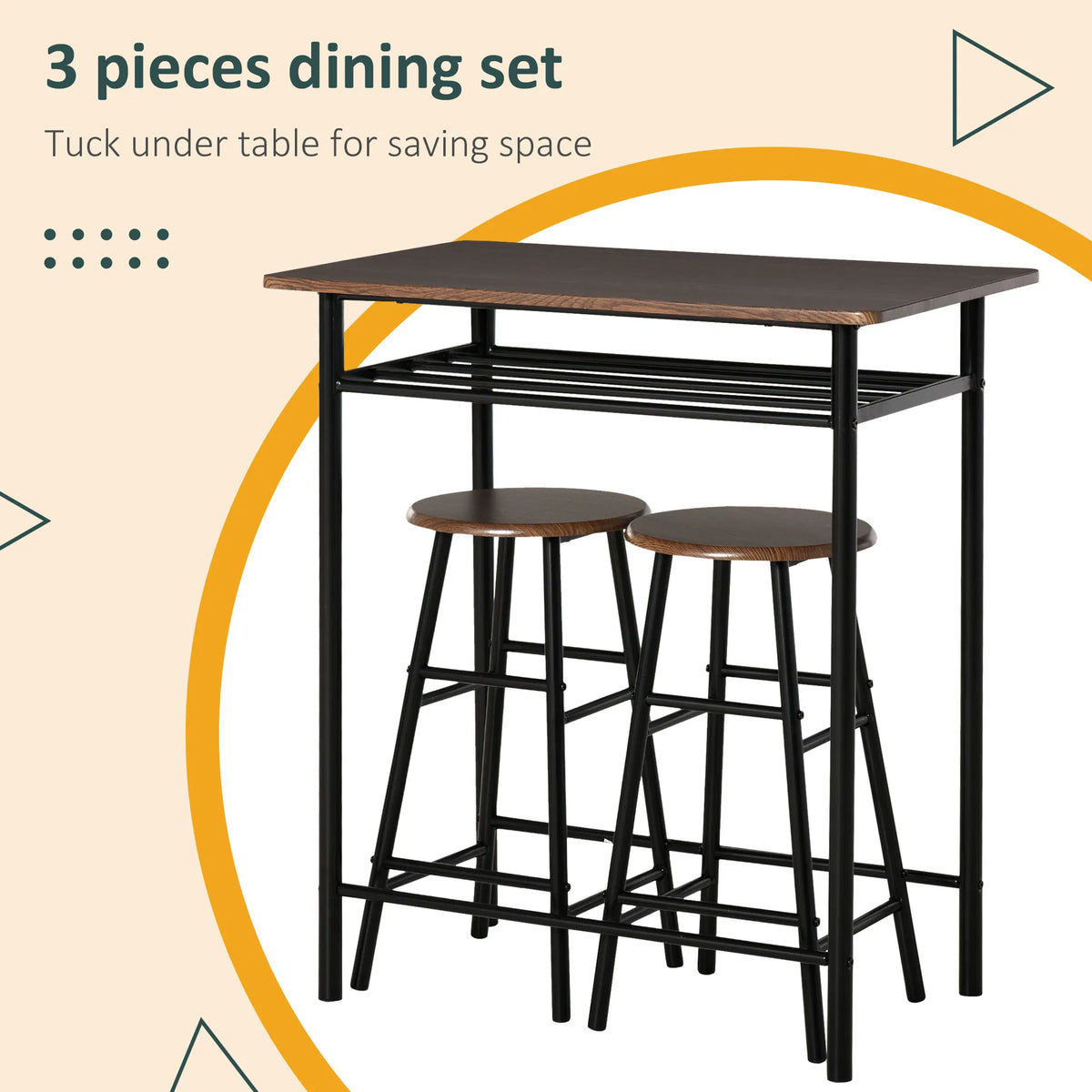 3 Piece Counter Height Bar Table Set with 1 Table 2 Matching Stools Dining - Image 5
