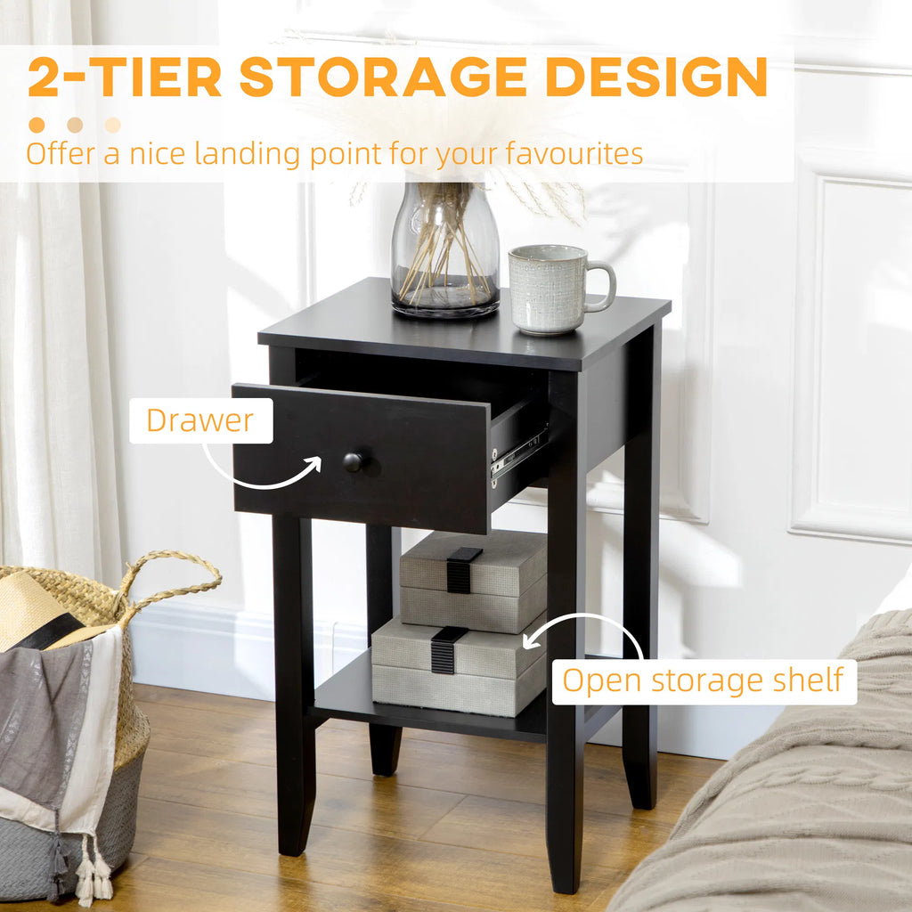 Side Table Set of 2 End Tables with Drawer and Bottom Shelf 2 tier Nightstand - Image 4