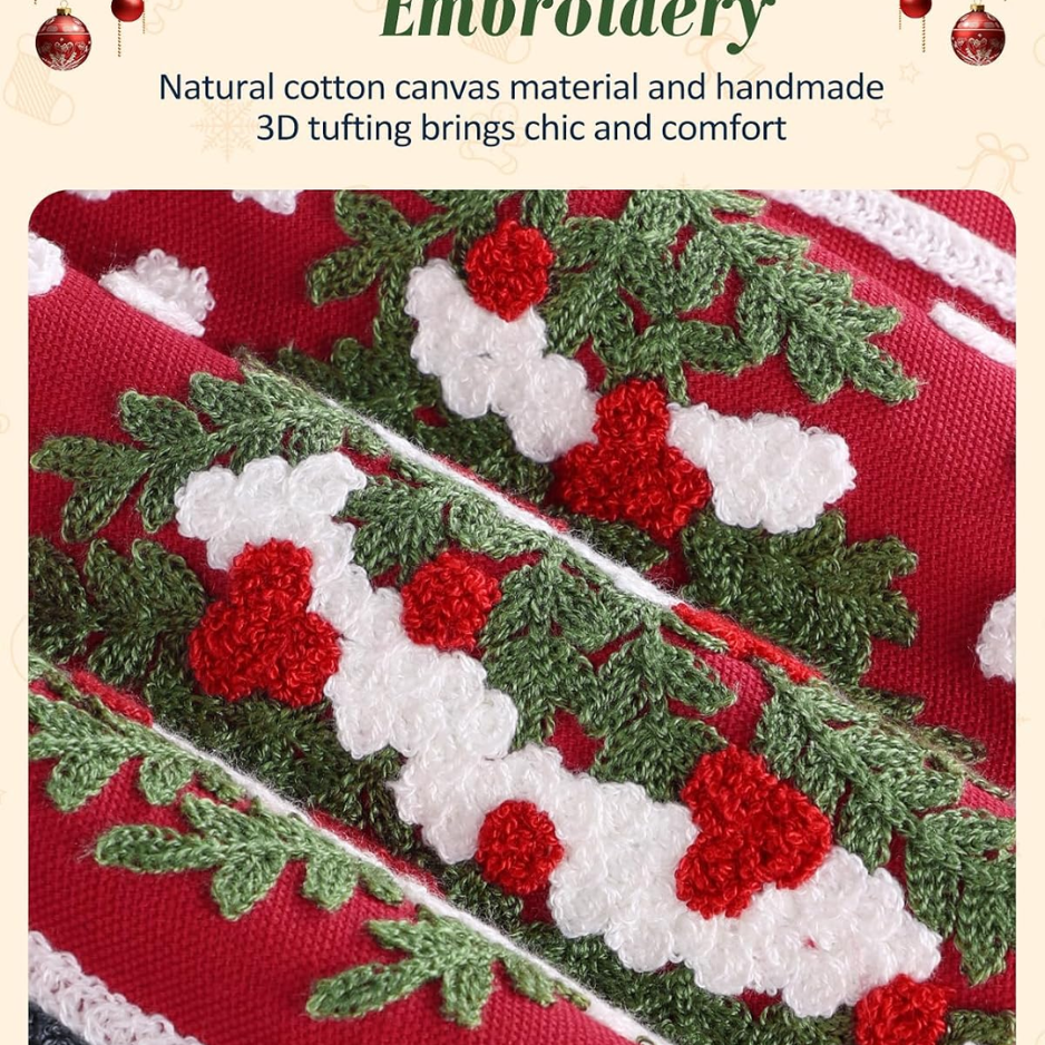 Christmas Embroidered Pillow Cover 18x18 Inch Red Globe