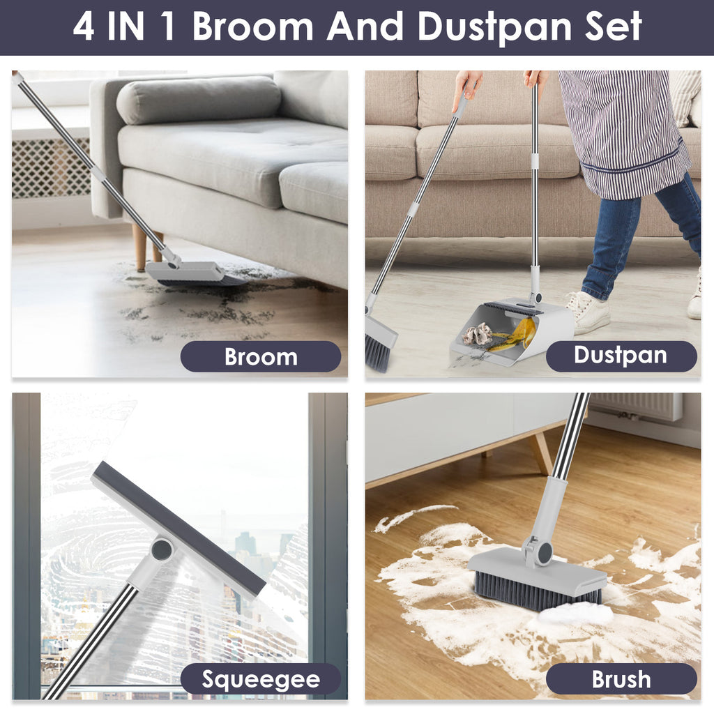 1Set Broom And Dustpan Combo Set With Squeegee Stainless Steel Handle 4 In 1 - Image 5