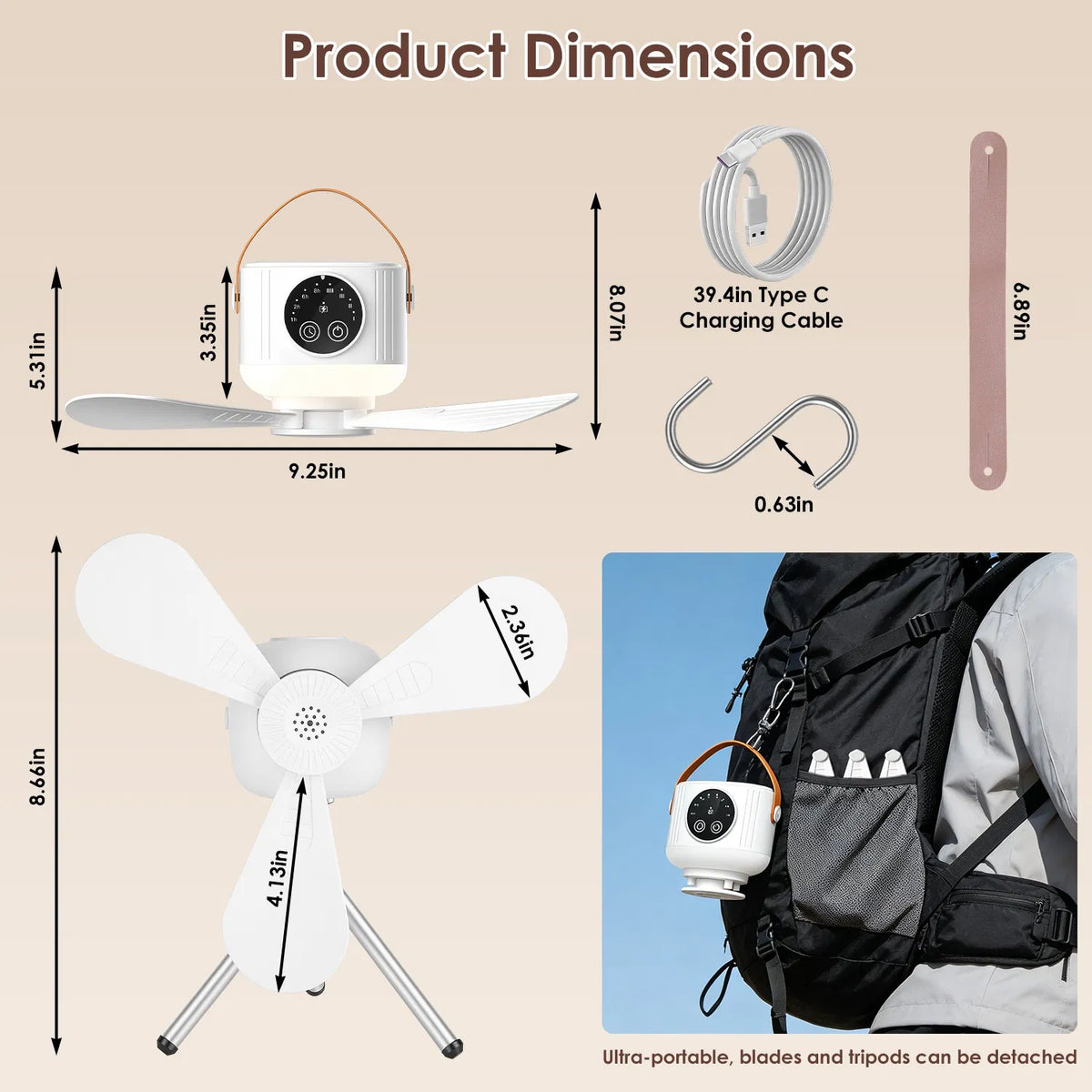 2 in 1 Rechargeable Camping Fan with Built In LED Lantern Remote Control 4 - Image 3