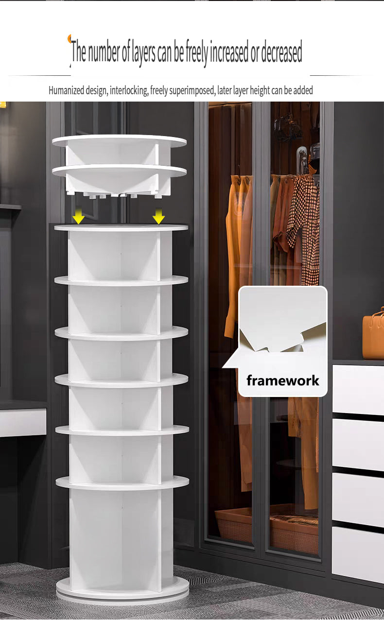 8-Tier Rotating Shoe Rack Tower 360 Degree Spinning Organizer - Storage Interior and Capacity Display