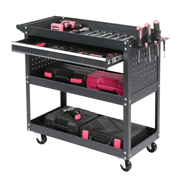 3-tier rolling tool cart metal packaging and components