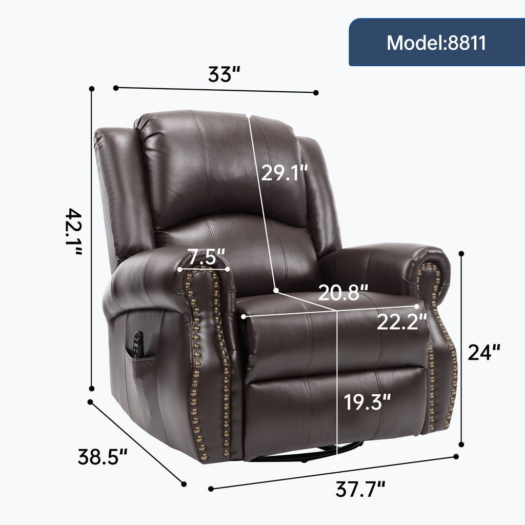 Heat Massage Manual Recliner Chair with Rocker and Swivel in Fabric for Living - Image 2
