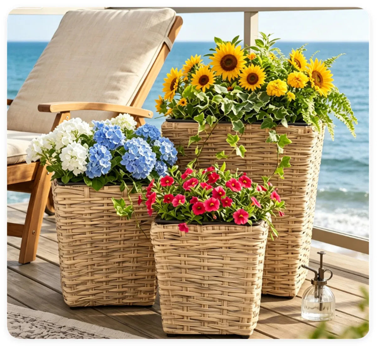 3 Piece Nested Rattan Planter Set UV Resistant PP Wicker Plant Boxes with - Image 3