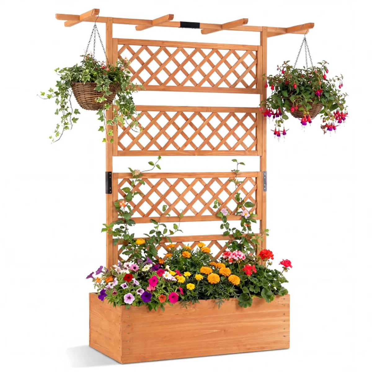 72" Raised Garden Bed with Lattice Trellis 4.8 Cu.Ft Fir Wood Planter Box with - Image 3