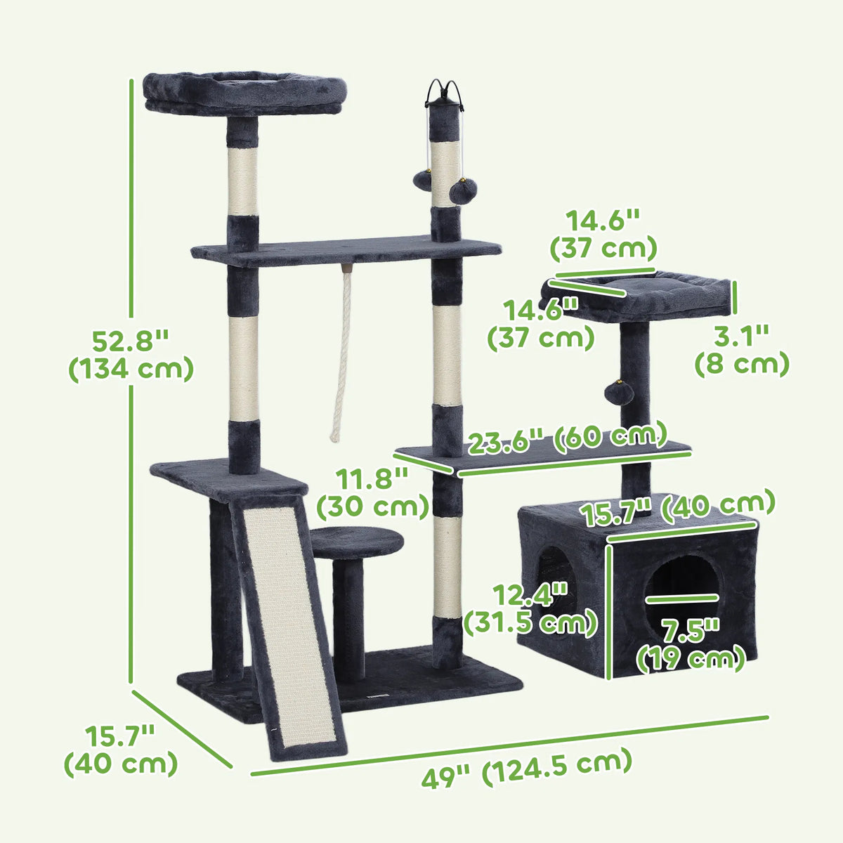 53" Cat Tree Cat Tower with Scratching Posts Cat Condo Beds Platforms Toy - Image 3