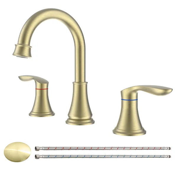 2 Handle 8 inch Widespread Bathroom Sink Faucet Brushed Gold Lavatory Faucet 3 - Image 3