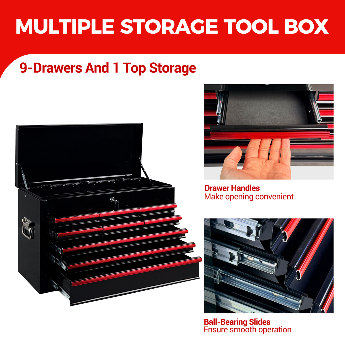 Heavy Duty Metal Tool Box 24 inch Portable Metal Tool Box with 9 Drawers - Image 5