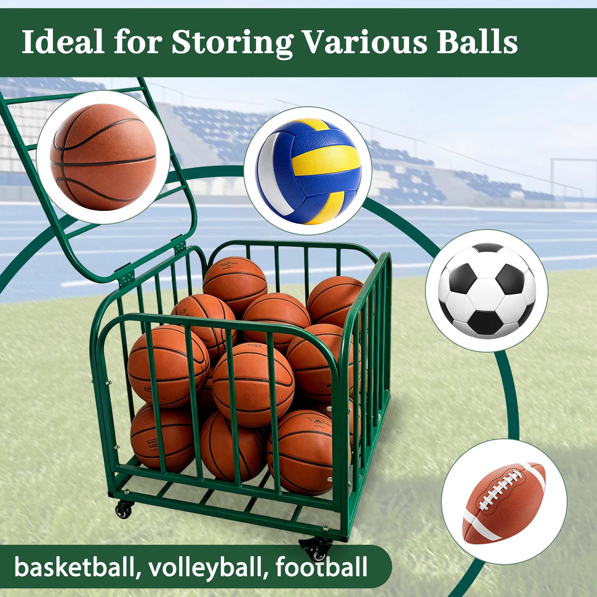 Ball Storage Cart Basketball or Volleyball Storage Bin with Wheels Basketball - Image 4