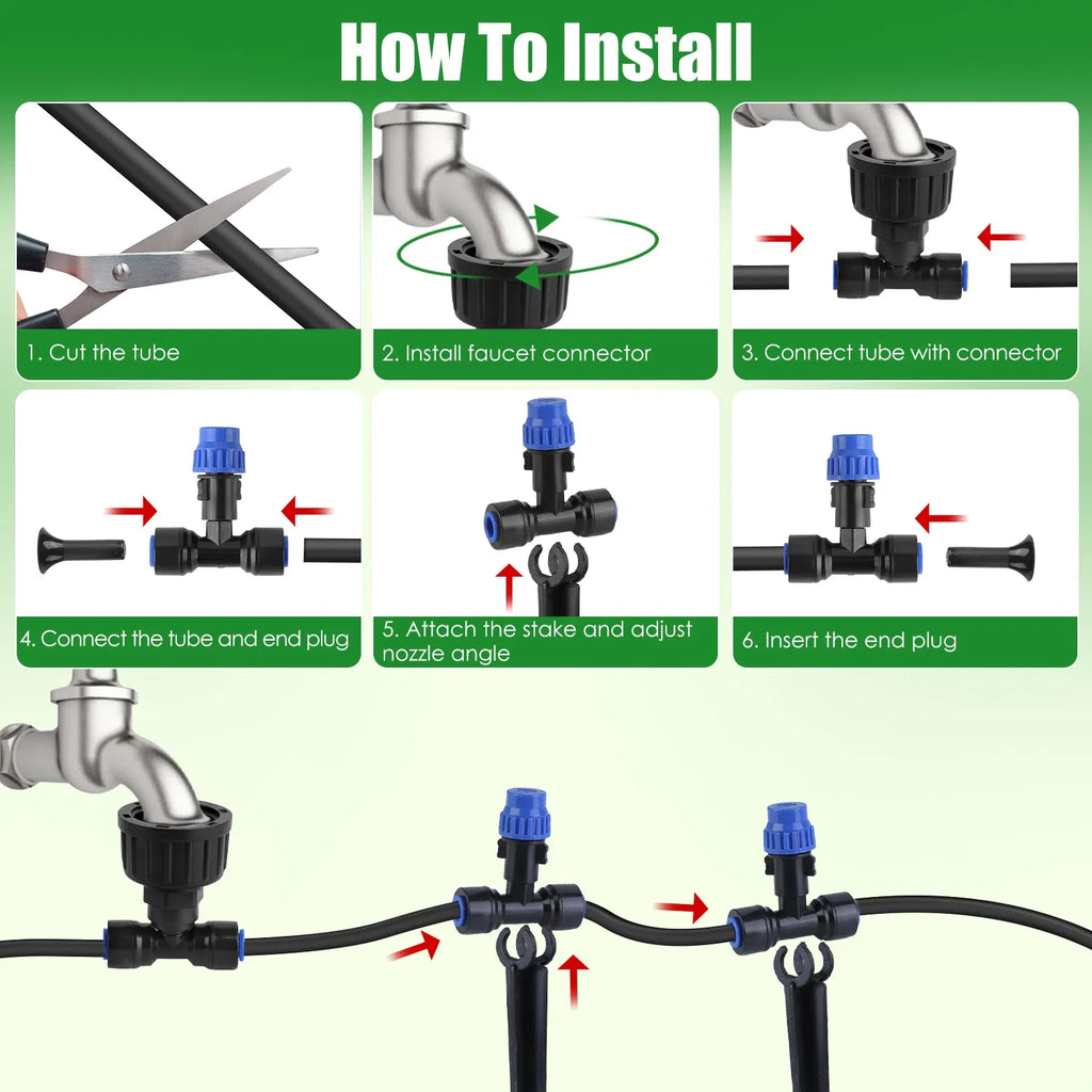 Upgraded Drip Irrigation System Kit 75FT Adjustable Misting Nozzles & - Image 2