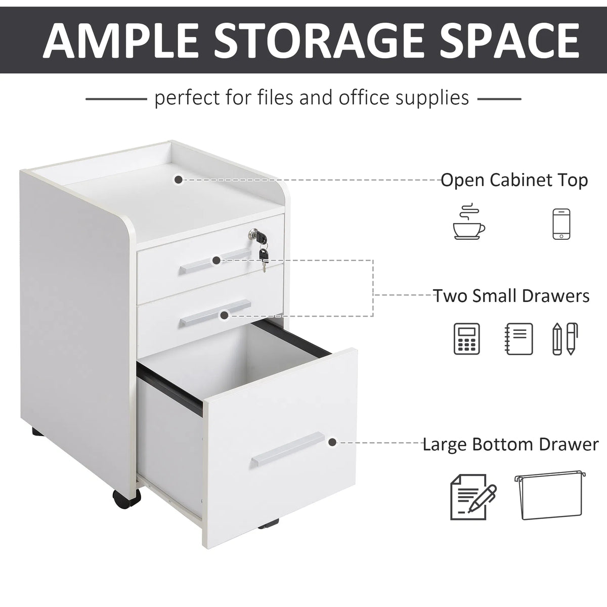 3 Drawer File Cabinet with Lock and Edged Top Lockable Filing Cabinet on - Image 2
