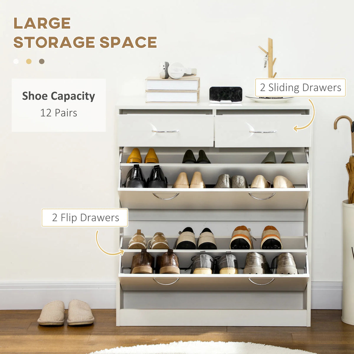 Narrow Shoe Storage with 2 Flip Drawers and Adjustable Shelves Shoe Cabinet