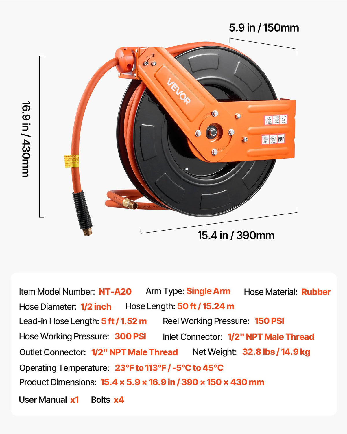 retractable air hose reel inch main view