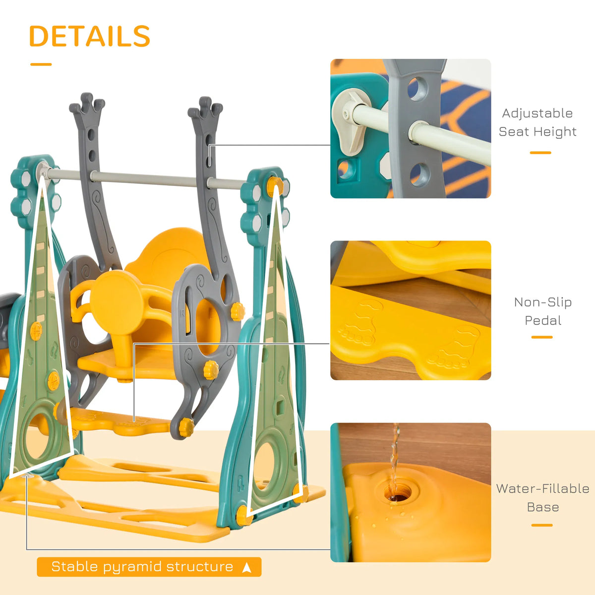 4 in 1 Kids Slide and Swing Set with Basketball Hoop and Adjustable Seat - Image 5
