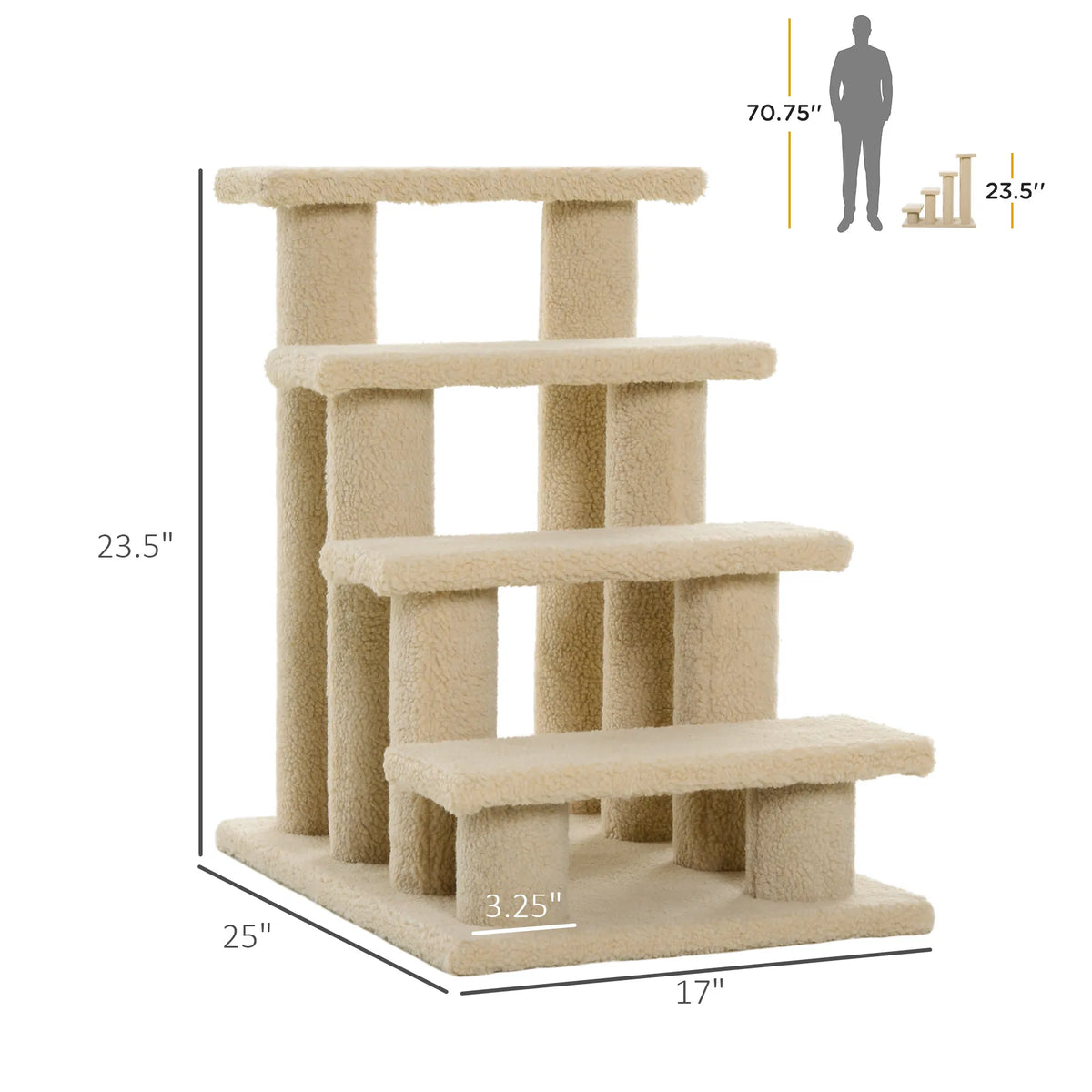 23.5" 4 Tier Pet Stairs Dog Cat Step Scratch Post Furniture Cream White - Image 3
