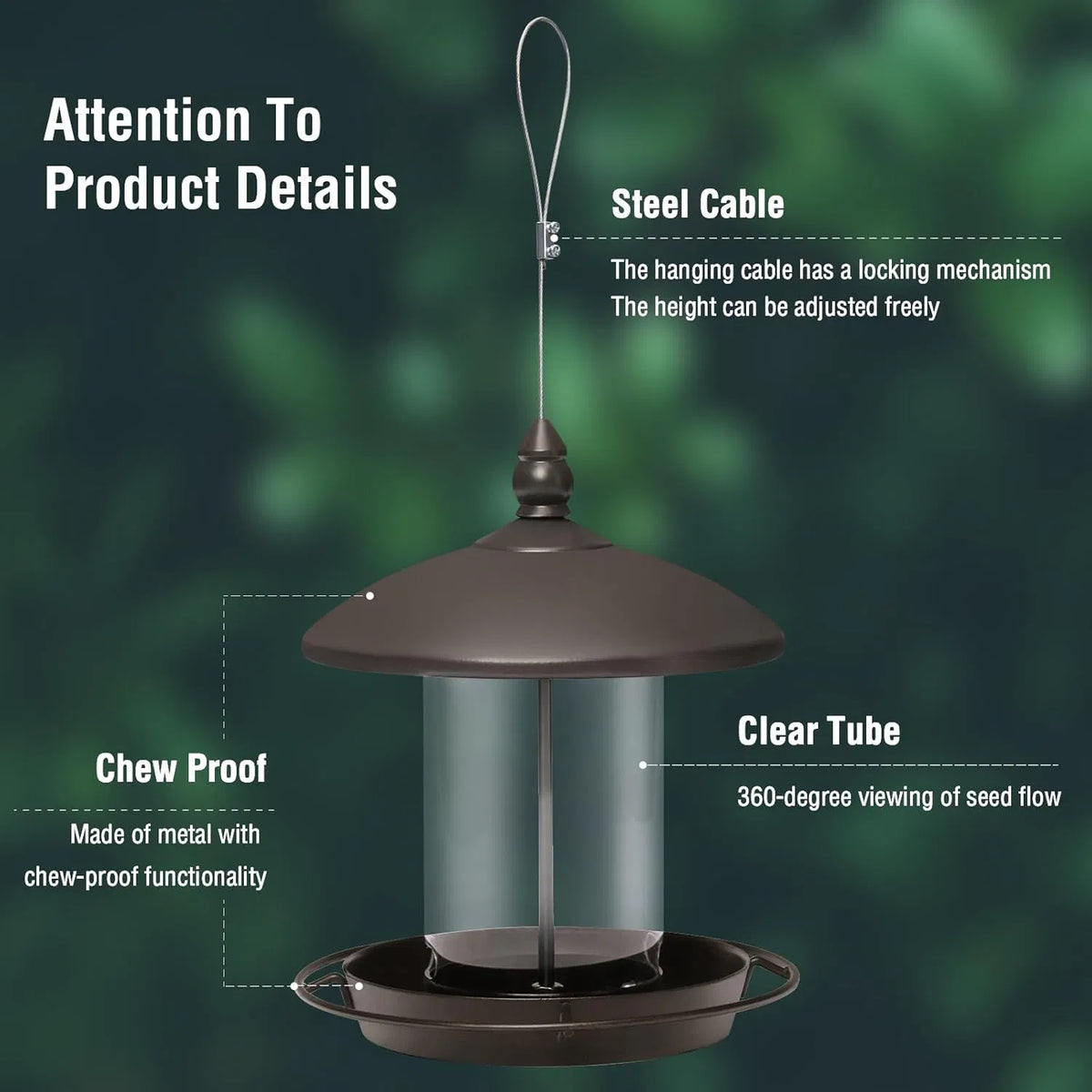 Metal Roof Bird Feeder Chew Proof for Outdoor Hanging Wild Bird Seeds. Bronze - Image 4
