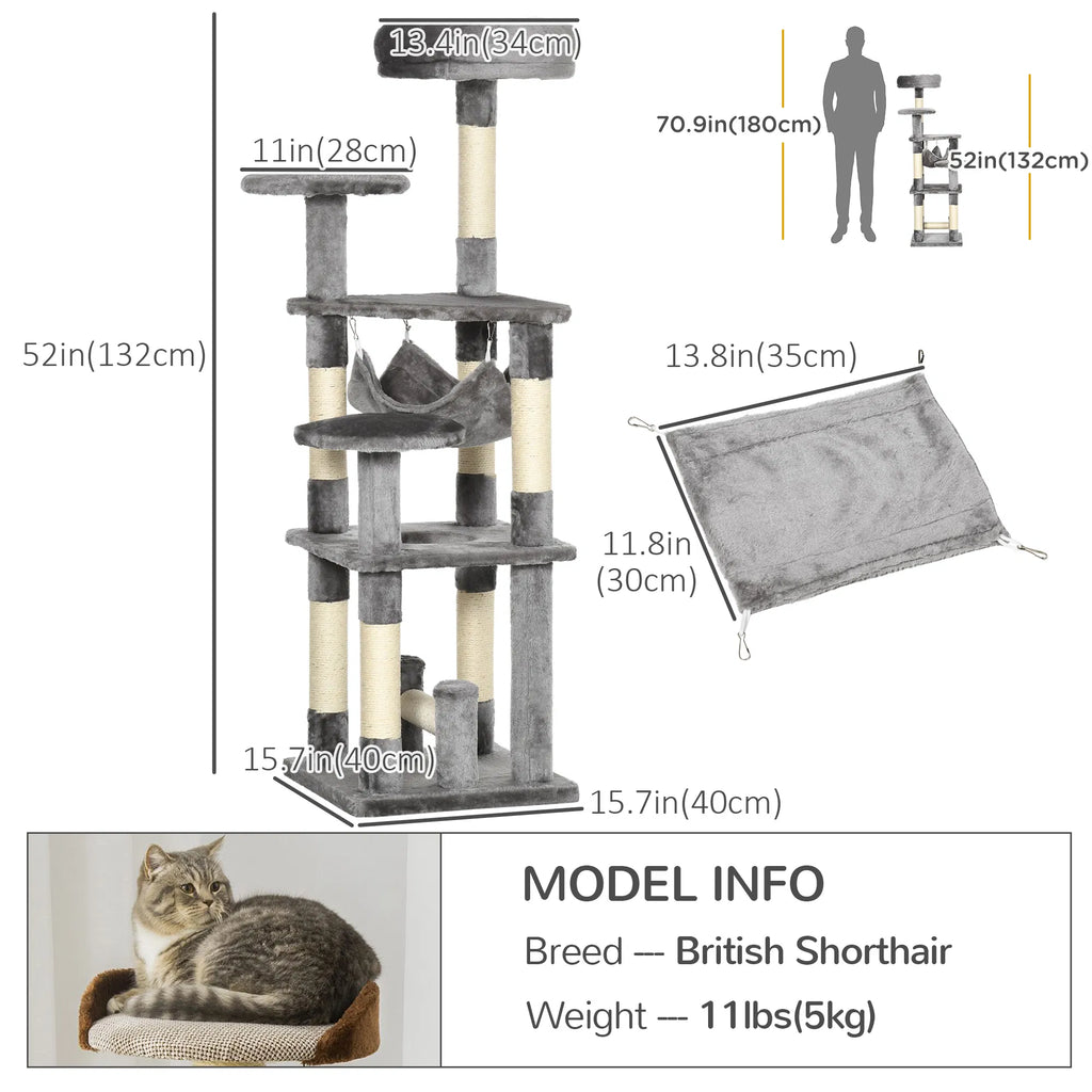 52" Multi Level Cat Tree Tower Kitten Scratcher Activity Center Play House - Image 4