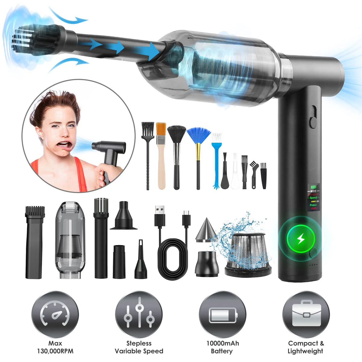 Compressed Air Duster Brushless Motor 130000RPM Stepless Variable Speed 1WmAh - Image 4