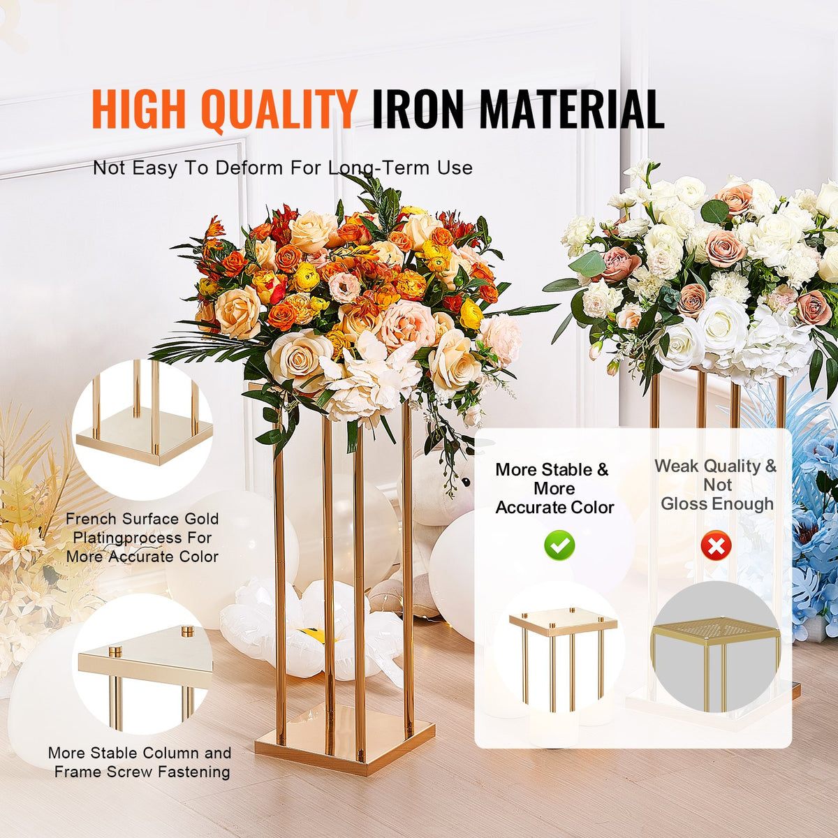 4PCS Gold Metal Column Wedding Flower Stand 31.5inch High With Metal Laminate - Image 3