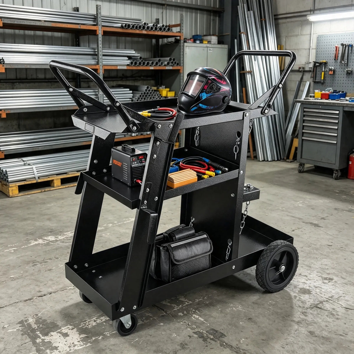 Heavy Duty Welding Cart 3 Tier 400 Lbs Rolling Welder Cart with 360 Swivel - Image 5