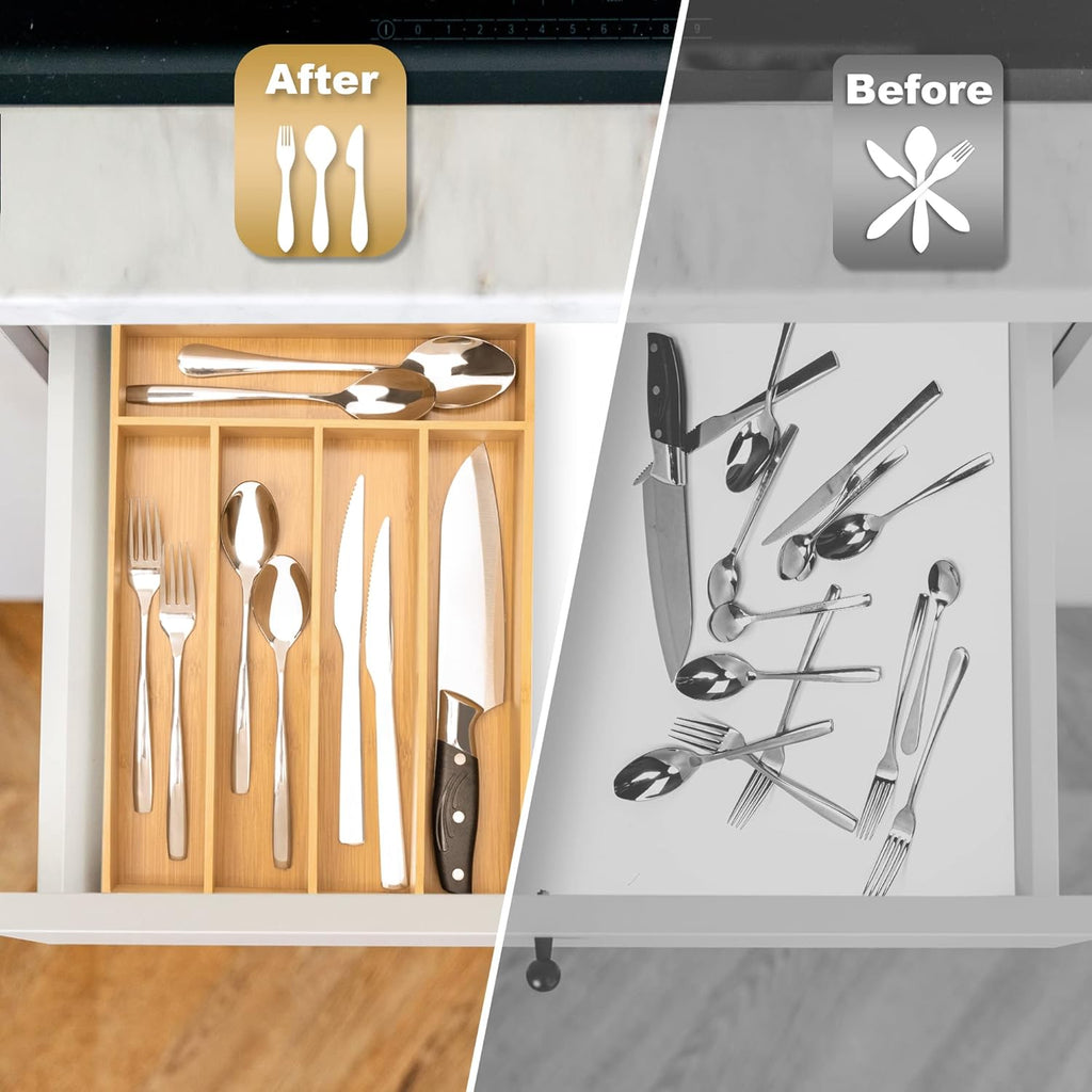 bamboo silverware organizer slot kitchen dimensions and features