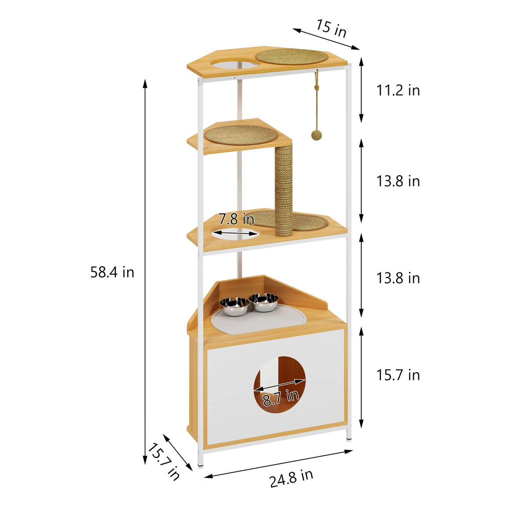 Corner Cat Tower Cat Tree with Scratching Post Cat Condo with Feeding Station - Image 2