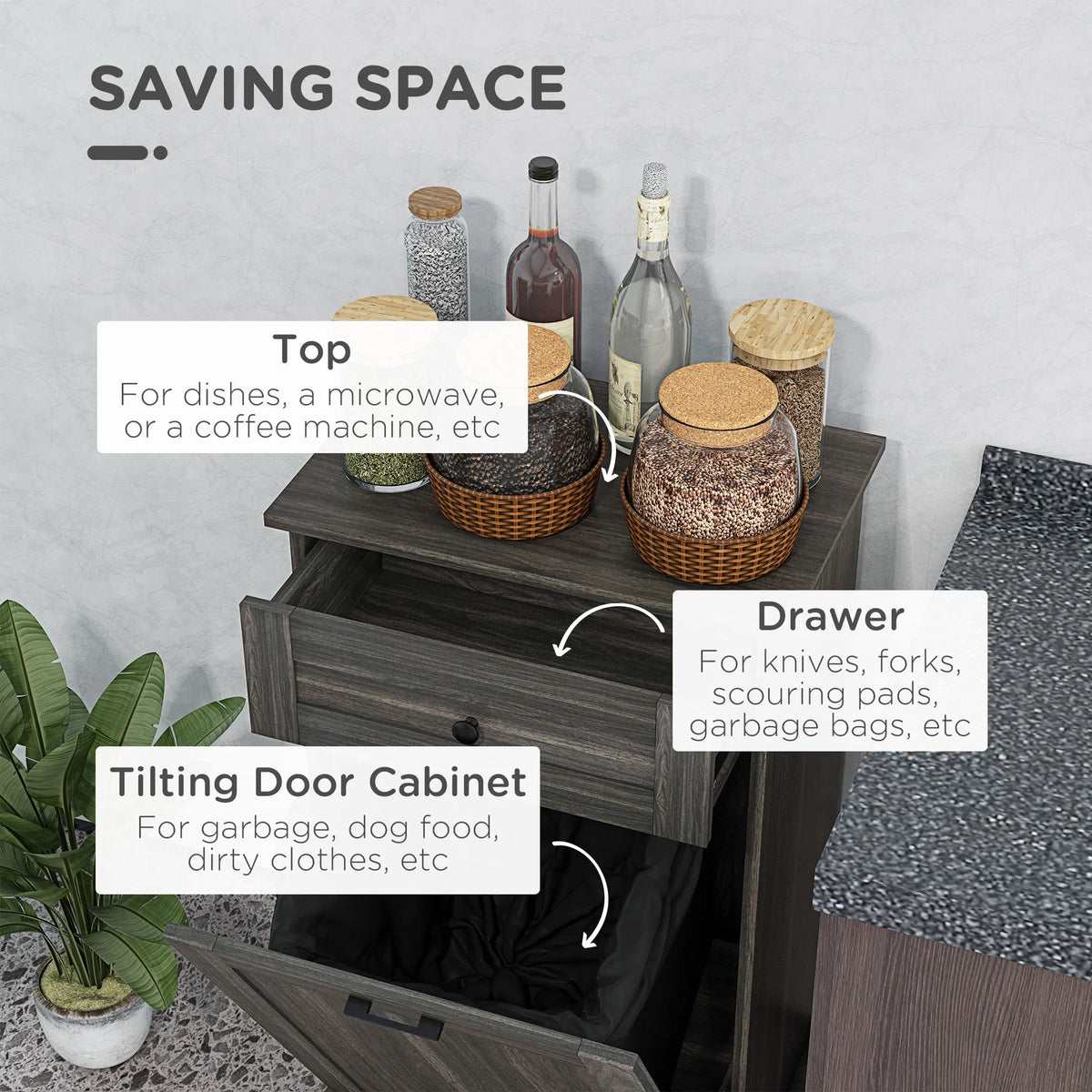 Kitchen Tilt Out Trash Bin Cabinet Free Standing Recycling Cabinet Trash Can - Image 4