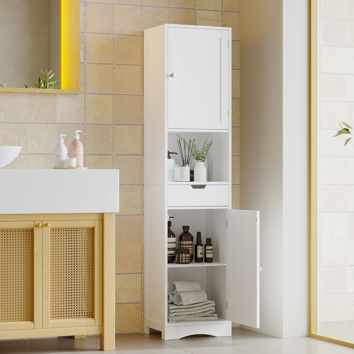 67-Inch Tall Bathroom Linen Cabinet