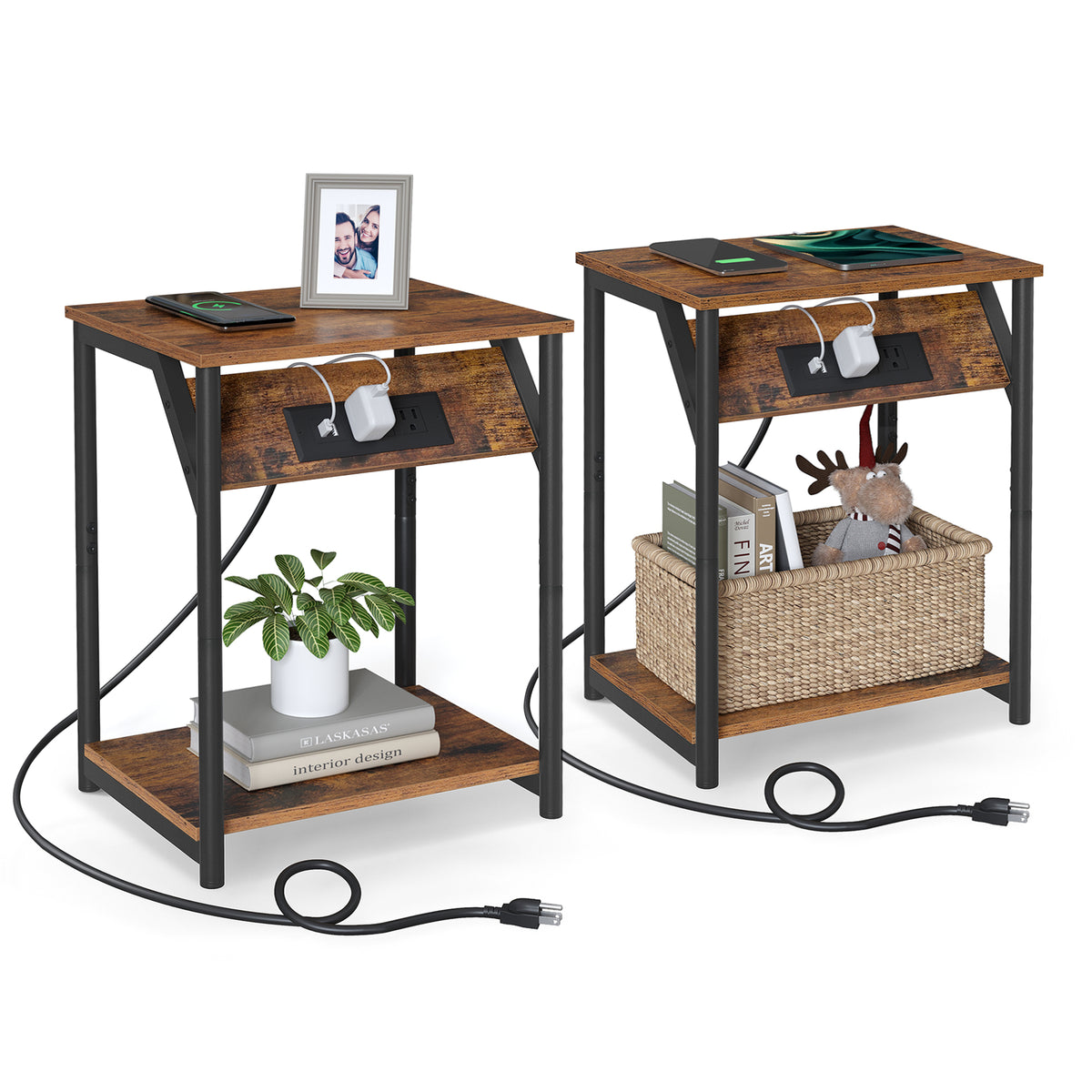 VASAGLE End Table With Charging Station Set Of 2 Small Side Tables - Image 2