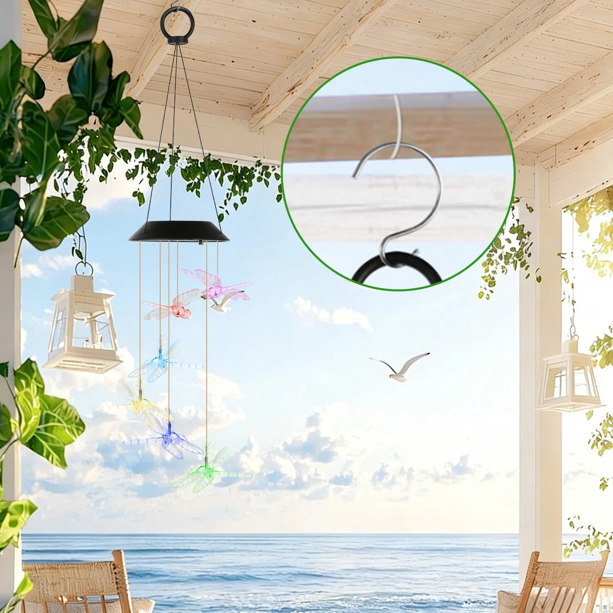 1Pc / 2Pcs Options Solar Dragonfly Wind Chimes 7 Color Changing Wind Chimes - Image 5