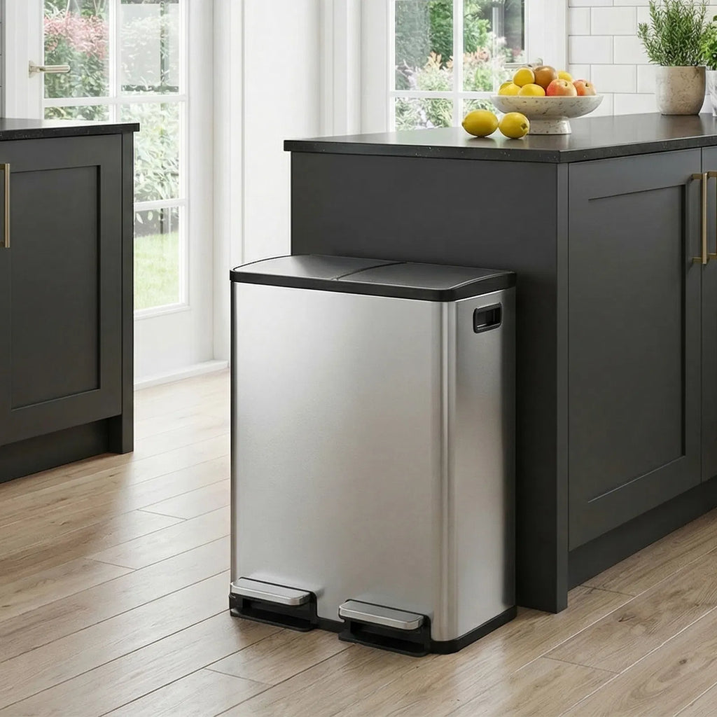 Trash Can with Lid Large 60 Liter Stainless Steel Trash Can Dual Compartment - Image 2