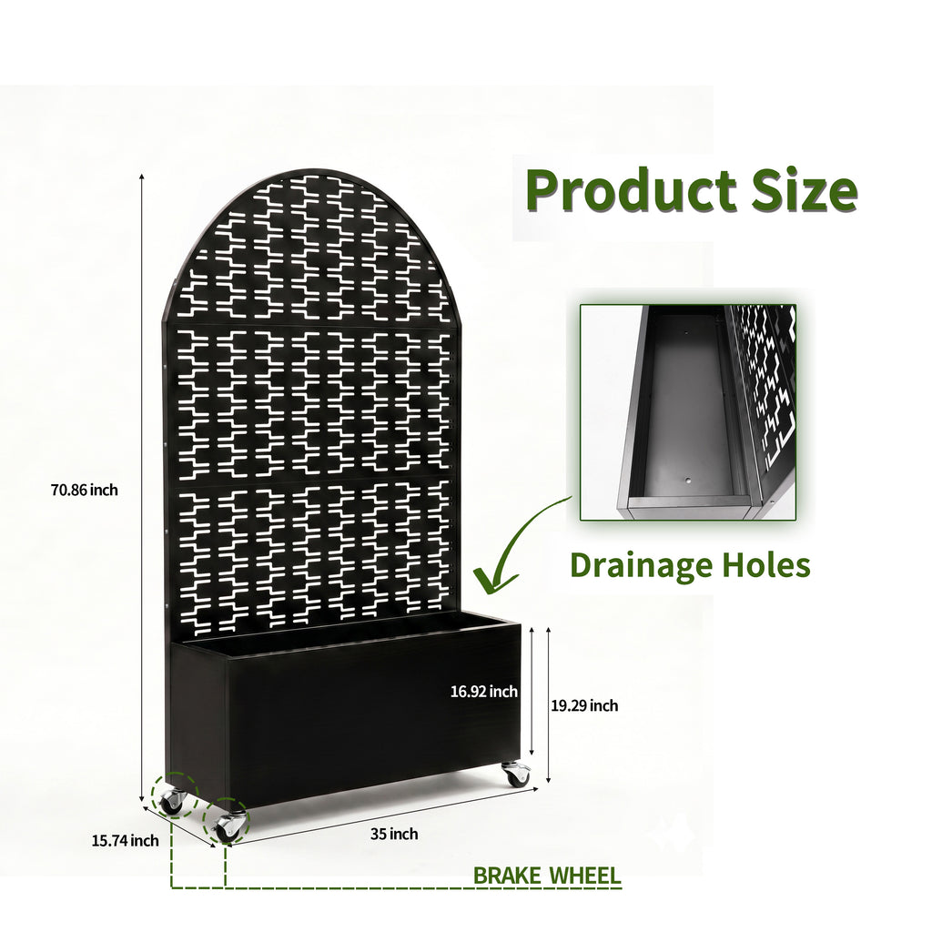 71in metal outdoor privacy screen with planter box product view 8