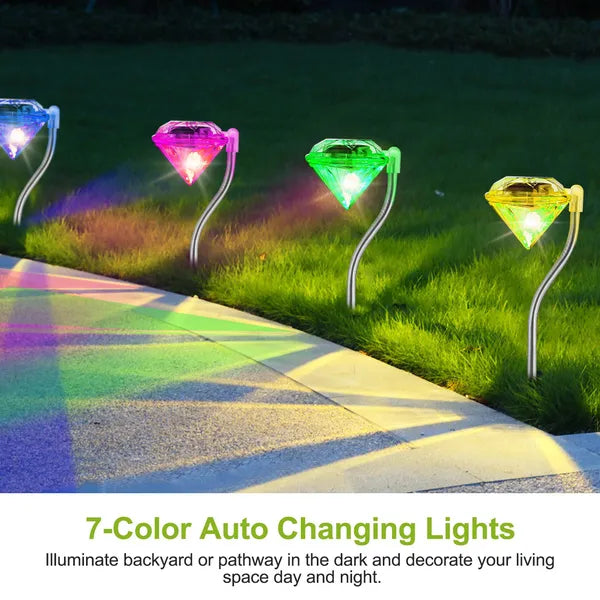 4Pcs Solar Garden Light Outdoor Diamond LED Light IP65 Waterproof Stake