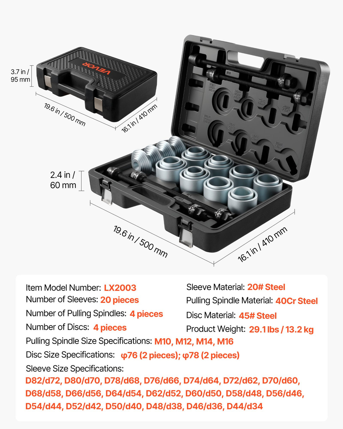 Pull And Press Sleeve Kit 28 PCS Steel Bush Removal Insertion Sleeve Tools - Image 3