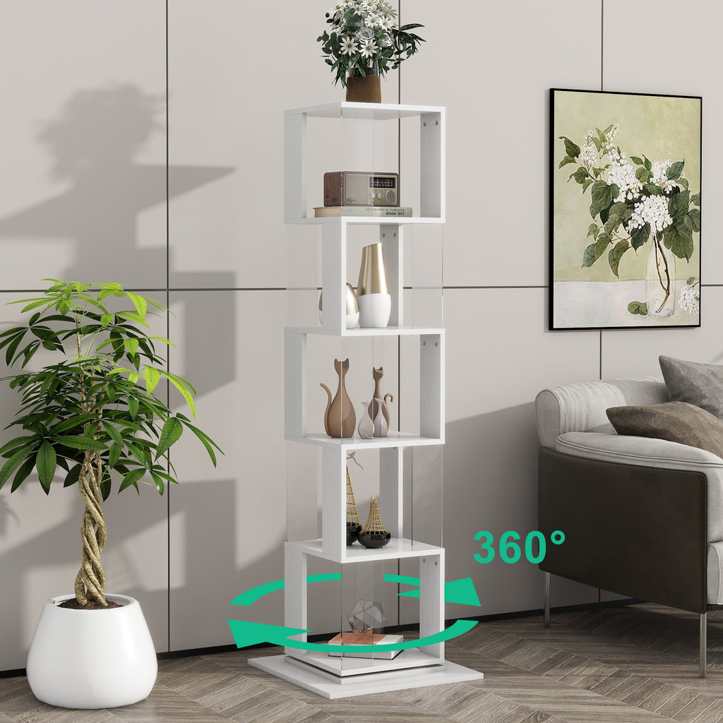 5-Tier White 360-Degree Rotating Bookshelf