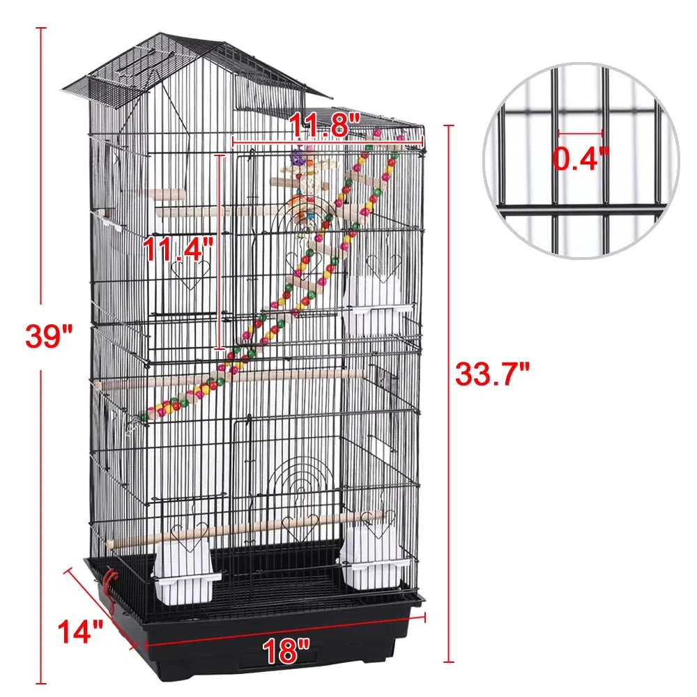 39"H Metal Bird Cage Large Roof Top Huge House for Small Birds Black - Image 5