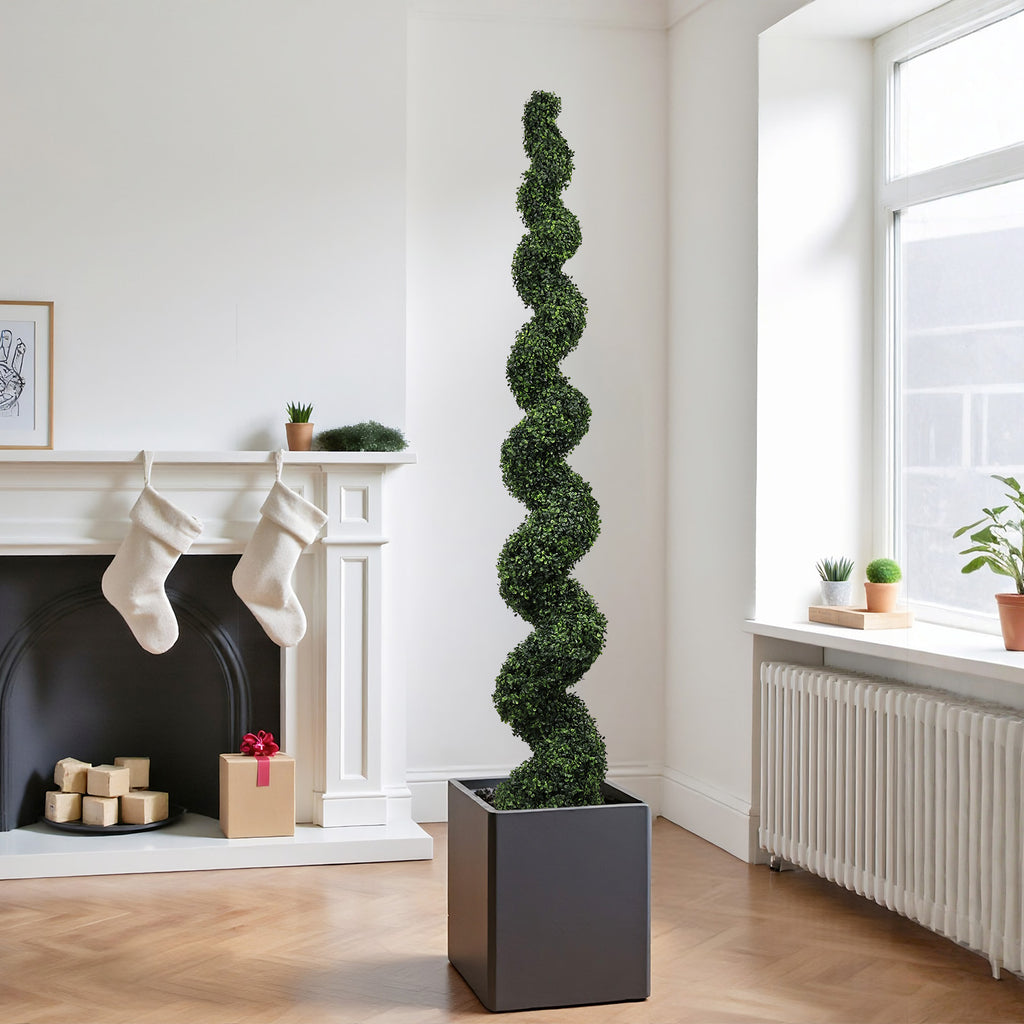 7FT Spiral Topiary Trees Artificial Outdoor Faux Boxwood Plants Large Twisted