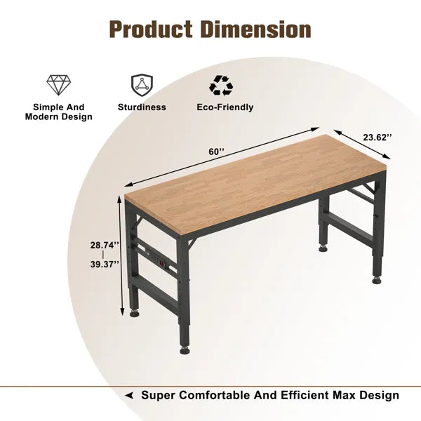 60in adjustable garage workbench with rubberwood top product view 2