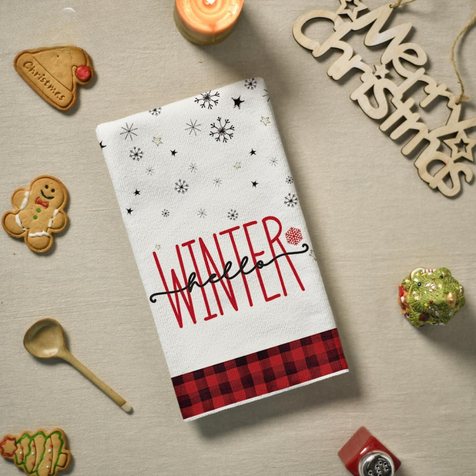 Red Black Snowman Christmas Kitchen Towels Set Of 4 18x26 Inch - Image 4