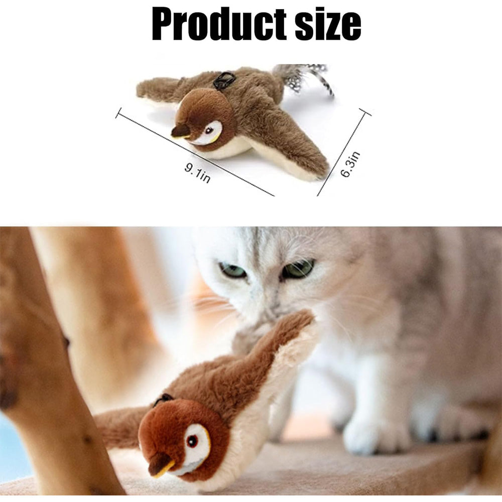 USB Rechargeable Flapping Bird Cat Toy Realistic Chirping White Faced Sparrow - Image 4