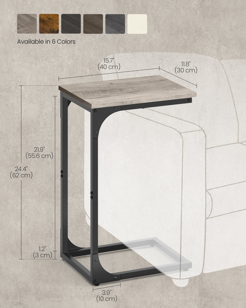 VASAGLE C Shaped End Table Small Sofa Side Table With Metal Frame - Image 5