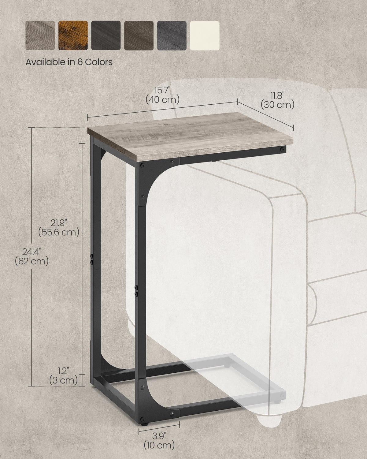 VASAGLE C Shaped End Table Small Sofa Side Table With Metal Frame - Image 5