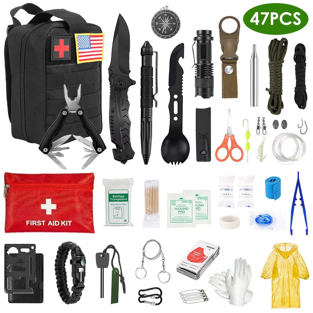 47Pcs Emergency Survival Kit Survival EDC Gear Equipment Tool First Aid - Image 3