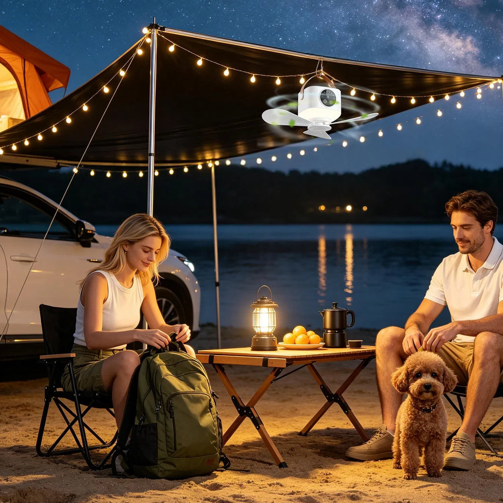 Tent Ceiling Fan with Light 7200mah Rechargeable Battery Operated Hanging - Image 4