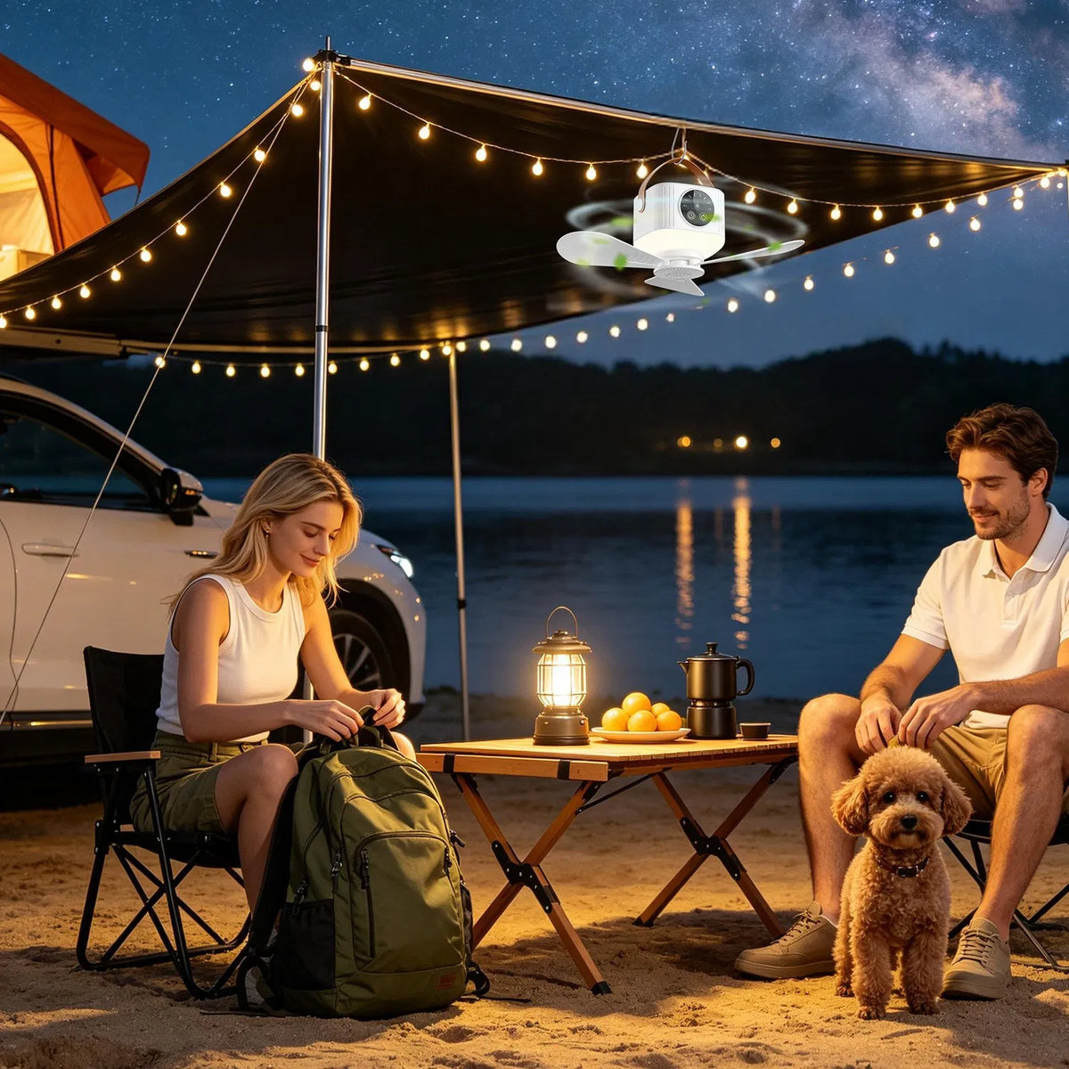 Tent Ceiling Fan with Light 7200mah Rechargeable Battery Operated Hanging - Image 4