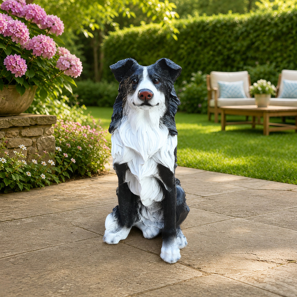 Outdoor Garden Border Collie Dog Statue Greeter Dog Welcome Sign Garden Decor