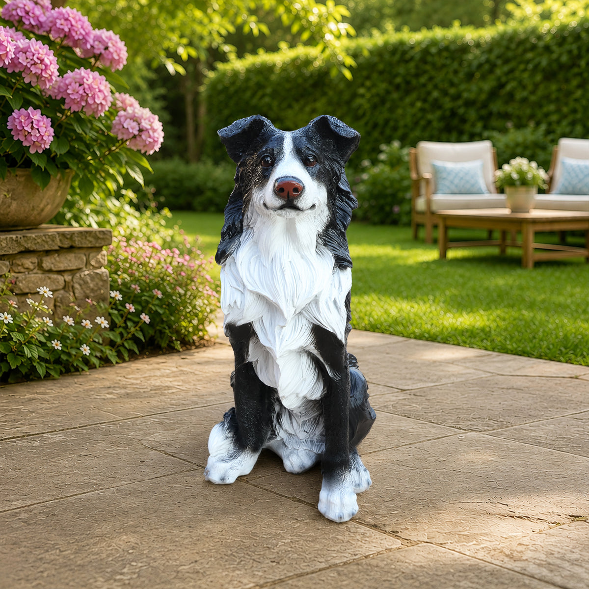 Outdoor Garden Border Collie Dog Statue Greeter Dog Welcome Sign Garden Decor