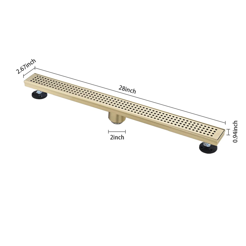 28 Inch Linear Shower Drain with Removable Square Patterned Grate 304 - Image 4